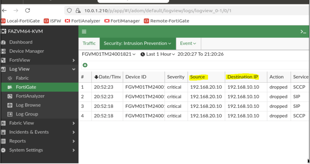 Cyber attack detection dashboard logs