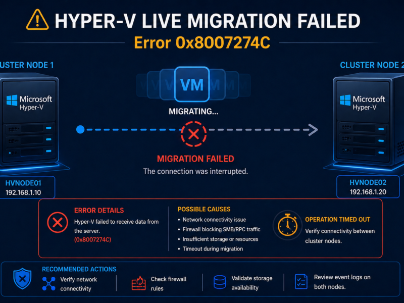 Hyper-V live migration failing with error 0x8007274C between two cluster nodes