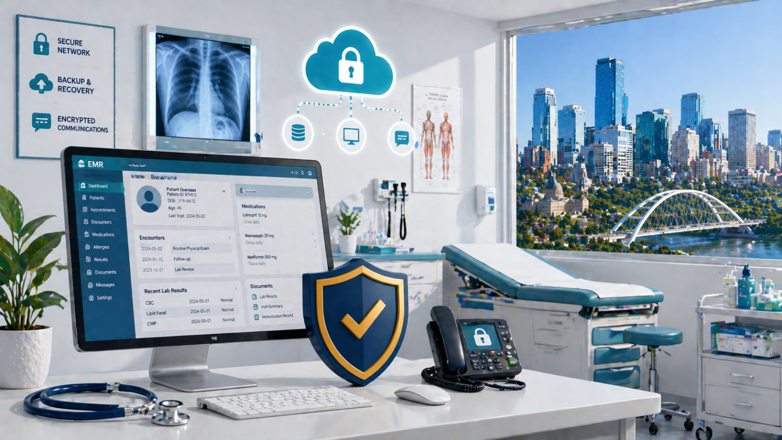 Managed IT for Edmonton medical clinic with EMR system, imaging integration, and secure communications