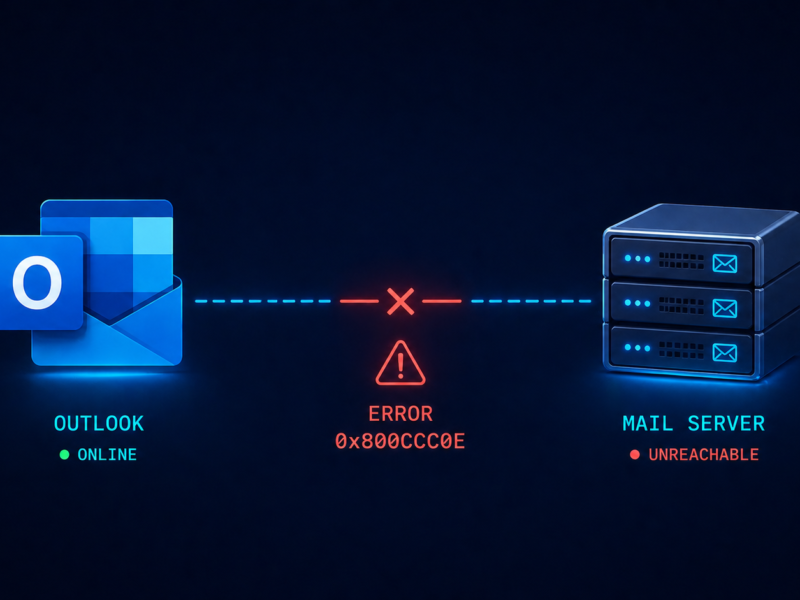 Outlook error 0x800CCC0E showing email client unable to connect to the mail server