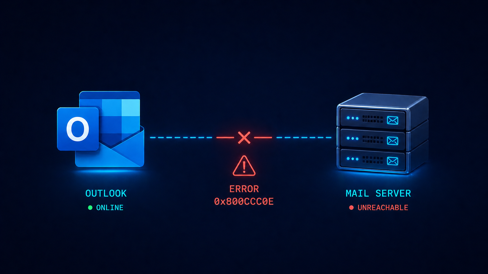 Outlook error 0x800CCC0E showing email client unable to connect to the mail server
