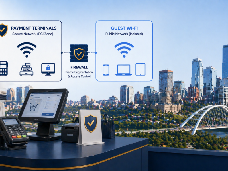PCI-DSS compliant retail Wi-Fi network at an Edmonton store with payment terminals isolated from guest network