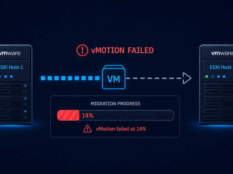 vMotion progress bar stuck at 14 percent during a VM migration between hosts