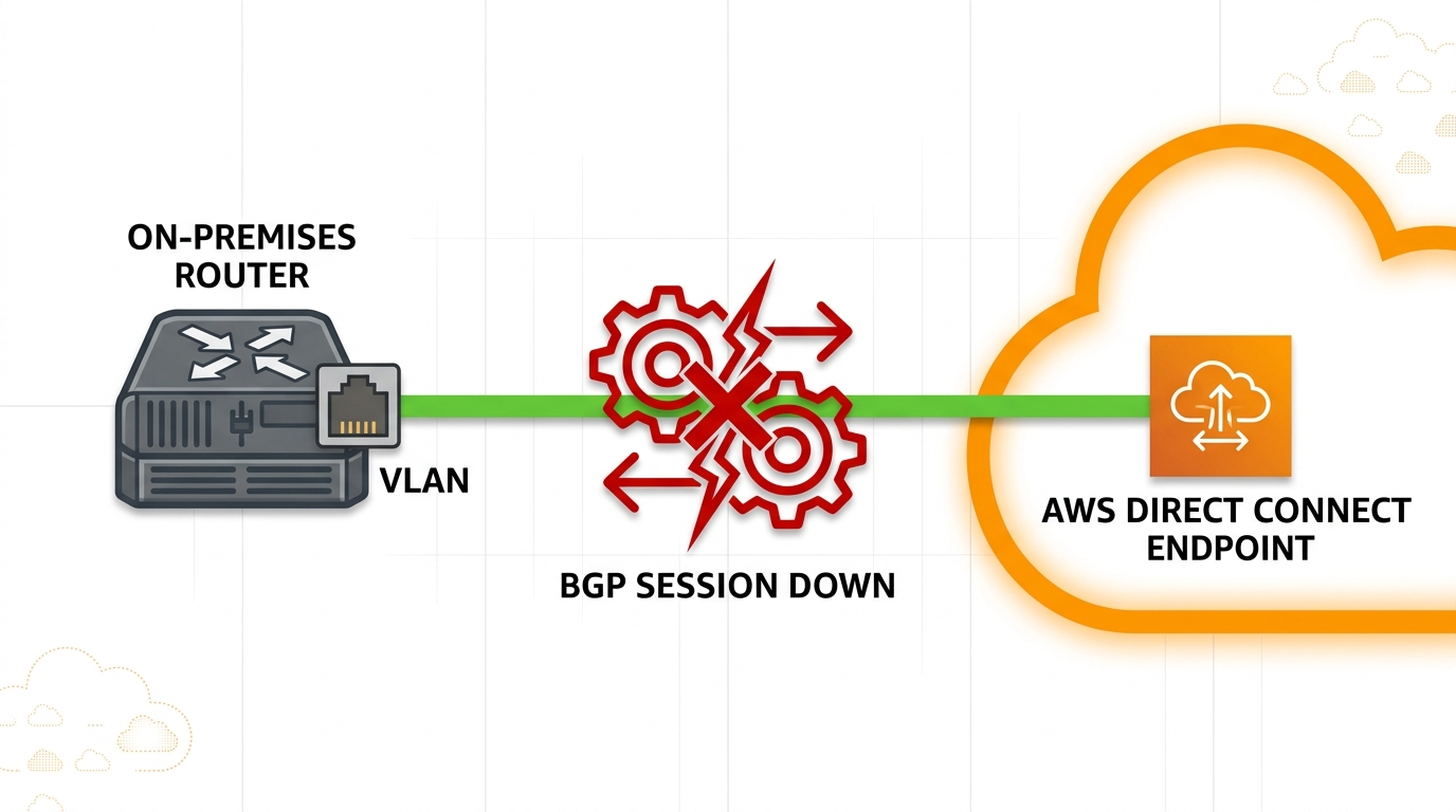 AWS Direct Connect virtual interface with BGP session down between an on-premises router and the AWS DX endpoint